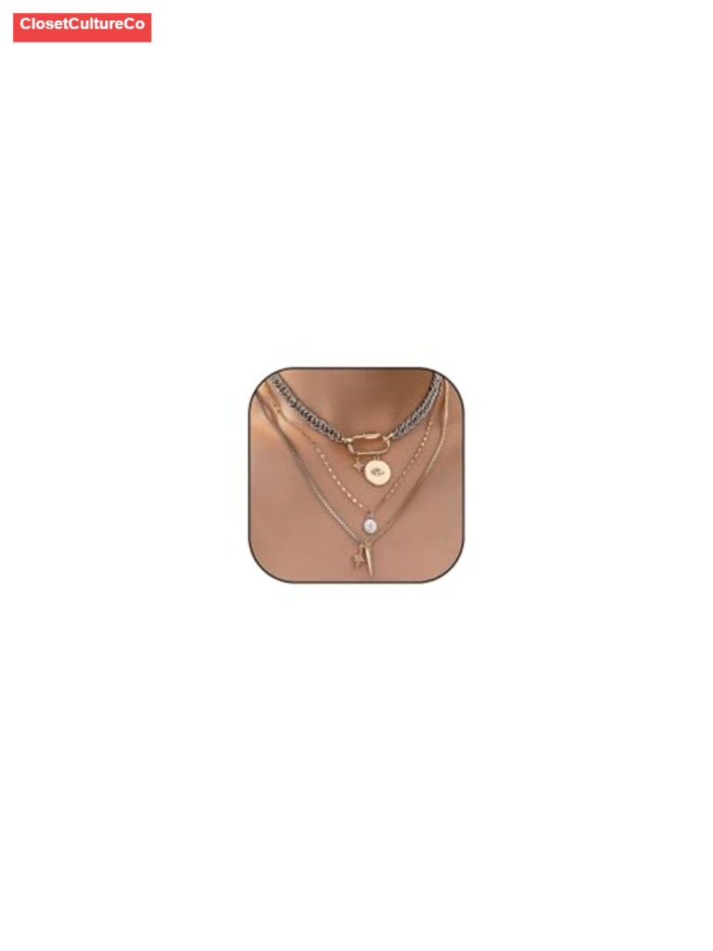 Layered Gold Silver Necklace Women Chunky Two Tone Pendant Charm Jewelry Gift